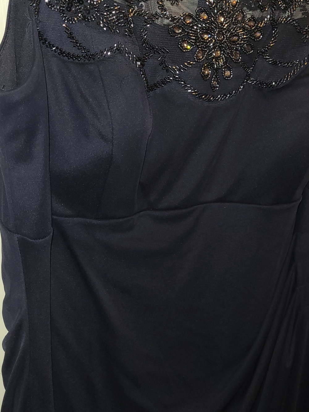 Xscape Navy Beaded Illusion Yoke Evening Gown - Picture 6 of 12